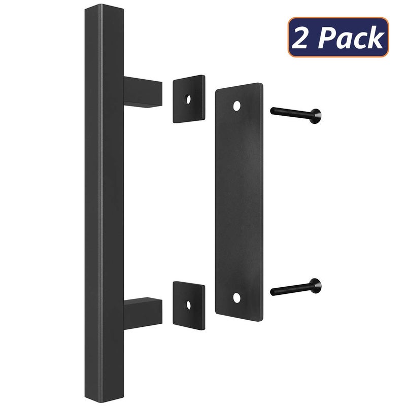 SMARTSTANDARD 2PCS 12" Pull and Flush Barn Door Handle Set, Large Rustic Two-Side Design, for Gates Garages Sheds Furniture, Black, Square - Image 2
